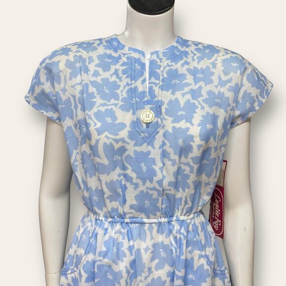 VTG union made Leslie Fay A-line blue and white Floral fabric (NWT) Small - Picture 7 of 11